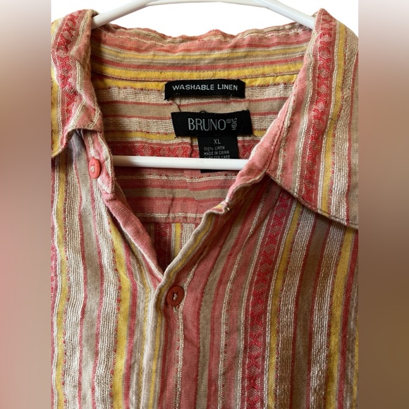 BRUNO Linen Short Sleeve Button Up Washable Linen VTG - Picture 2 of 6